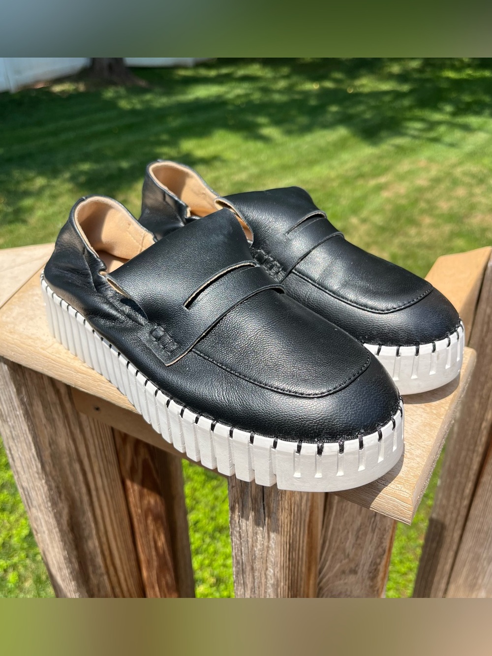 Silent D Bravo Platform Sneaker Penny Loafer Black Nappa Leather Size 39/8-8.5